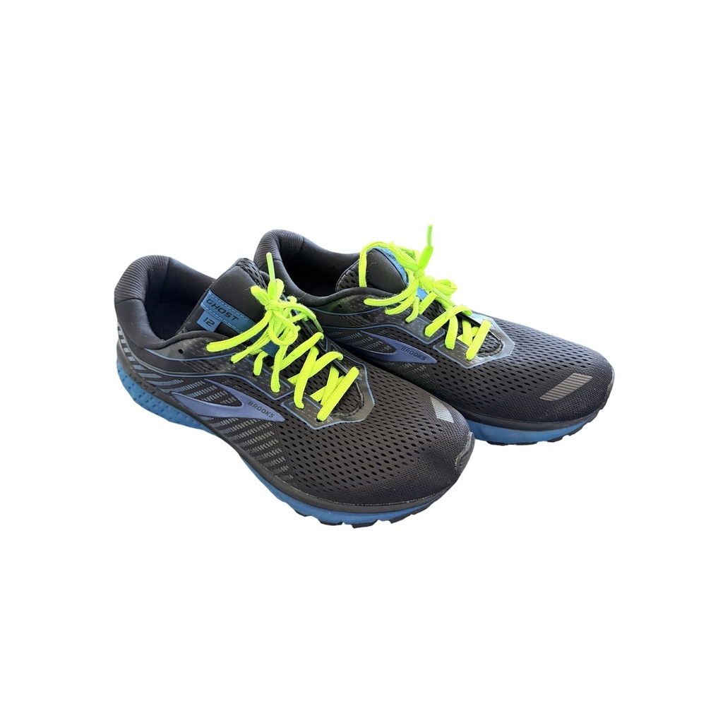 Brooks Ghost 12 Mens Running Shoes Black Blue Neon Green Size 10